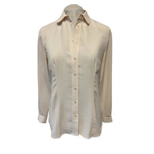 Anne Klein Womens Long-Sleeve Button-Up Shirt Ivory White Size 4